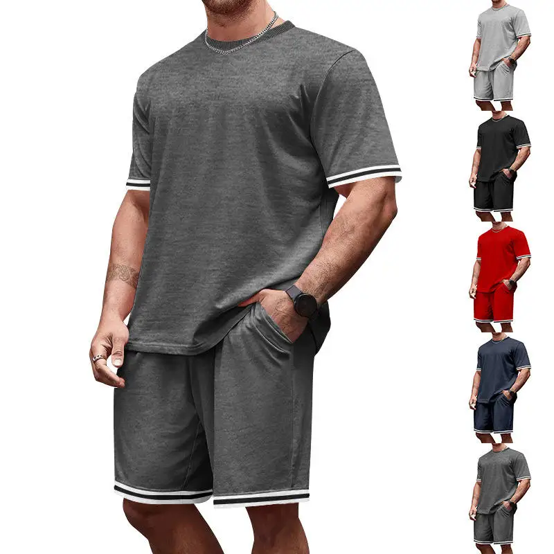 

Loose Short Sleeve Men's Set Casual Summer Outfit Pure Color Men's Clothing T-Shirt And Shorts Ensemble for Men