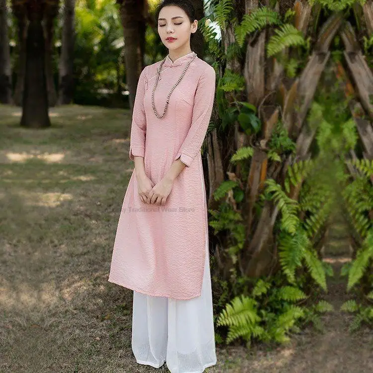 Oriental Style Ao Dai Vietnam Traditional Clothing Dress For Women Graceful Chinese Qipao Cheongsam Vintage Style Elegant Dress