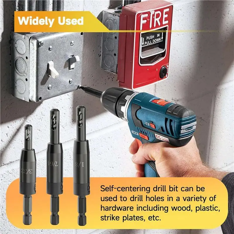 BAAJ-6X Self Centering Drill Bit Set, For 1/4 In Hex Shank Drill, For Wood And Hole 3/32In,7/64In,1/8In