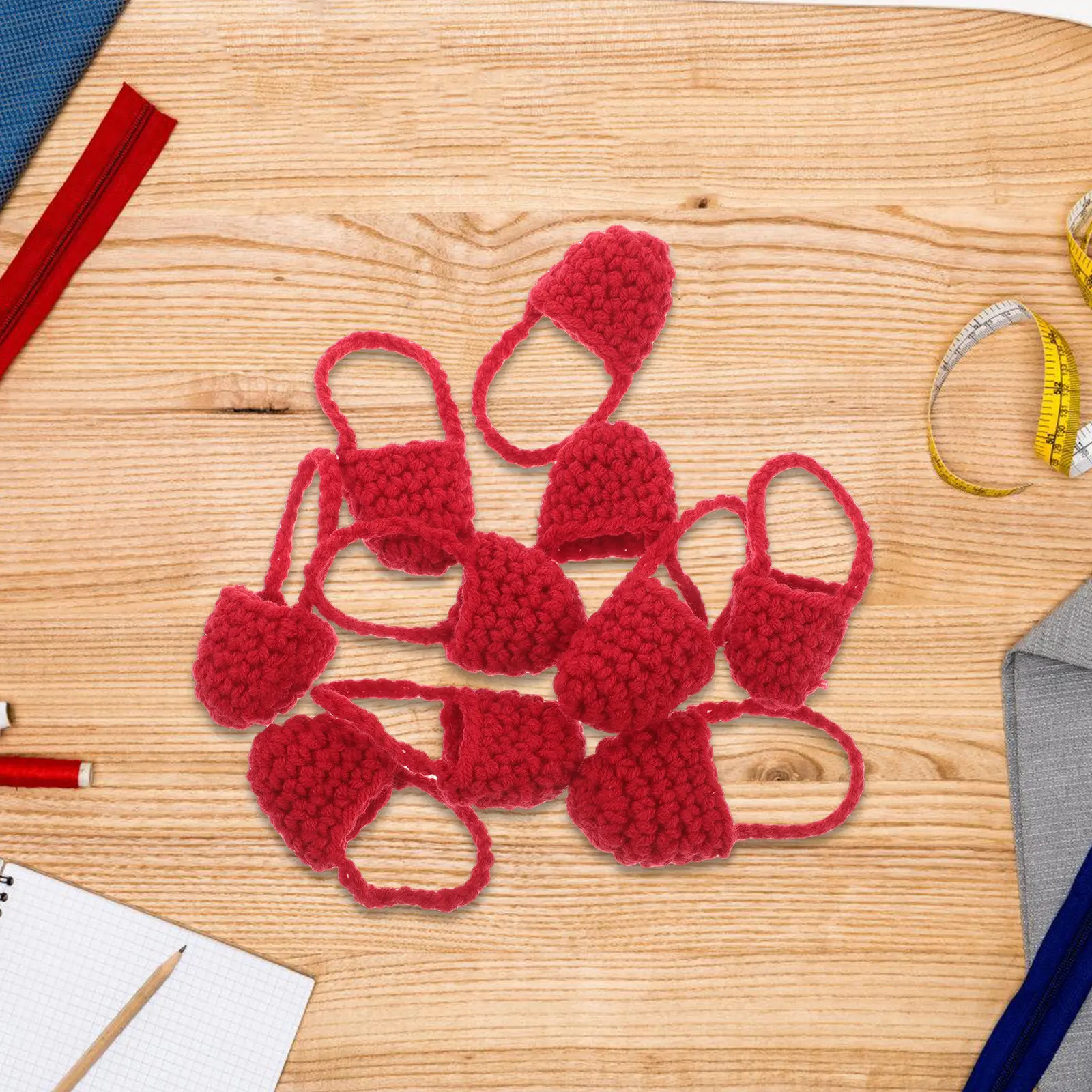 10Pcs Mini Crochet Handbag for Meticulous Handcrafted Openwork Design Supple Woolen Material Wear-Resistant Stylish Tiny