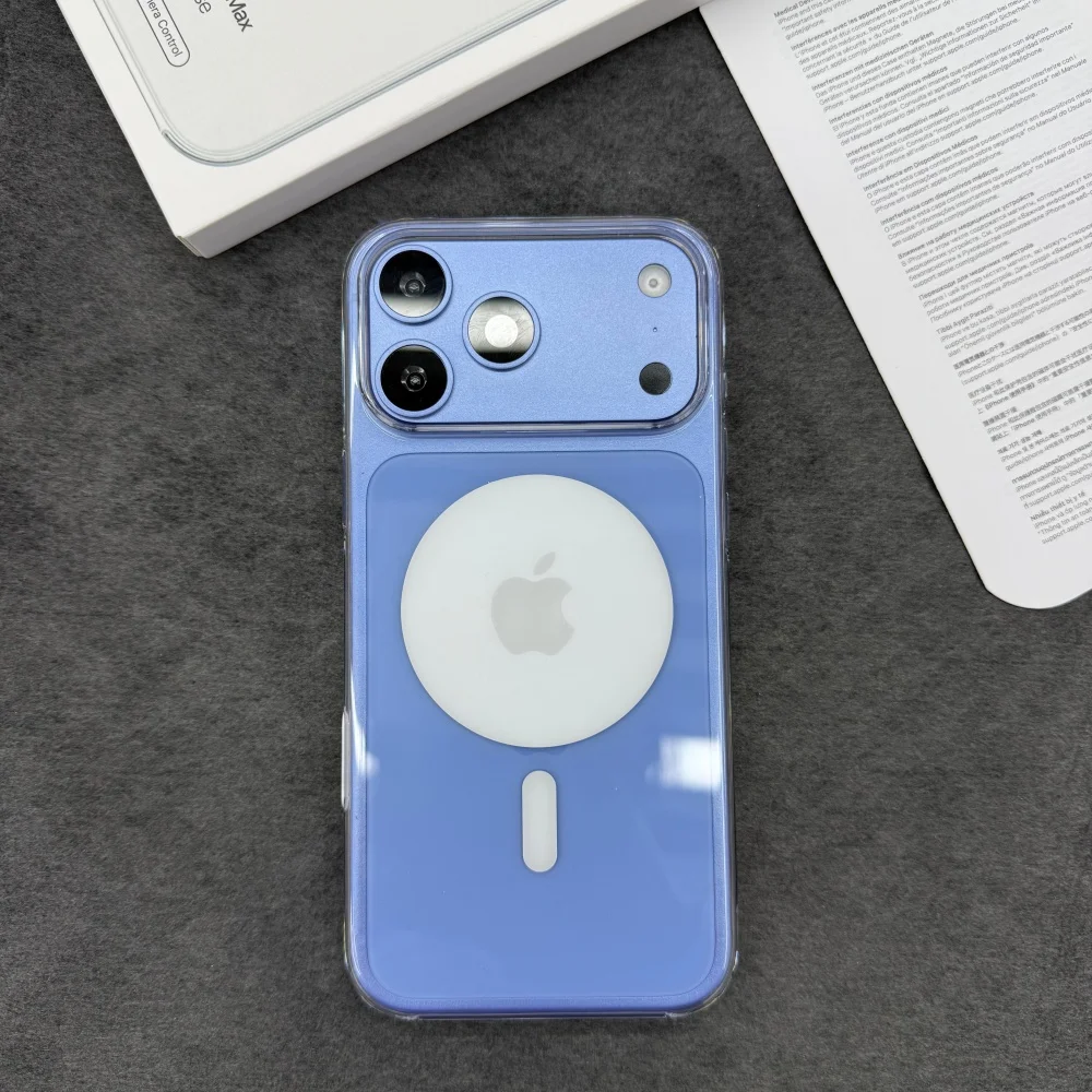 Oryginalne przezroczyste etui na telefon z animacją MagSafe do iPhone 18 Pro 18 Pro Max, białe, z magnetycznym pierścieniem i logo Apple, w pudełku.