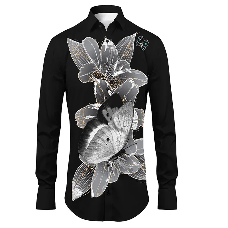 

Men's shirt pattern shirt button print long sleeved clothing for daily outings V-neck fashion designer casual and breathable