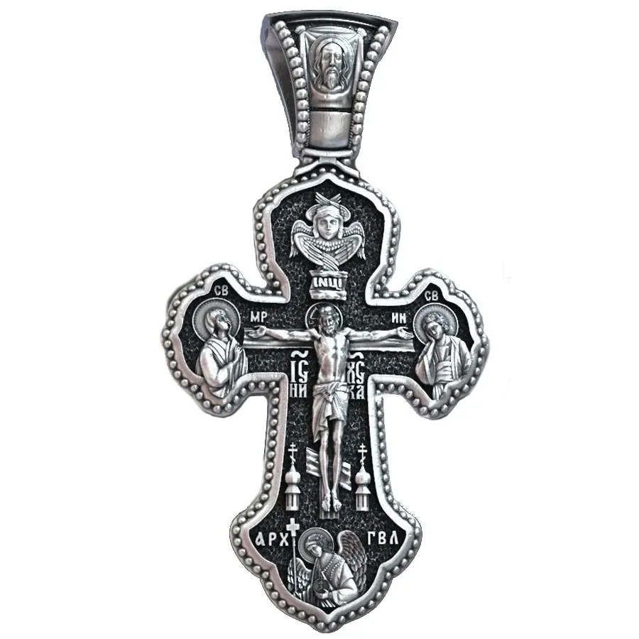 

13g Big Orthodox Cross Archangels Saints Prayer Catholic Customized 925 SOLID STERLING Silver High Trendy