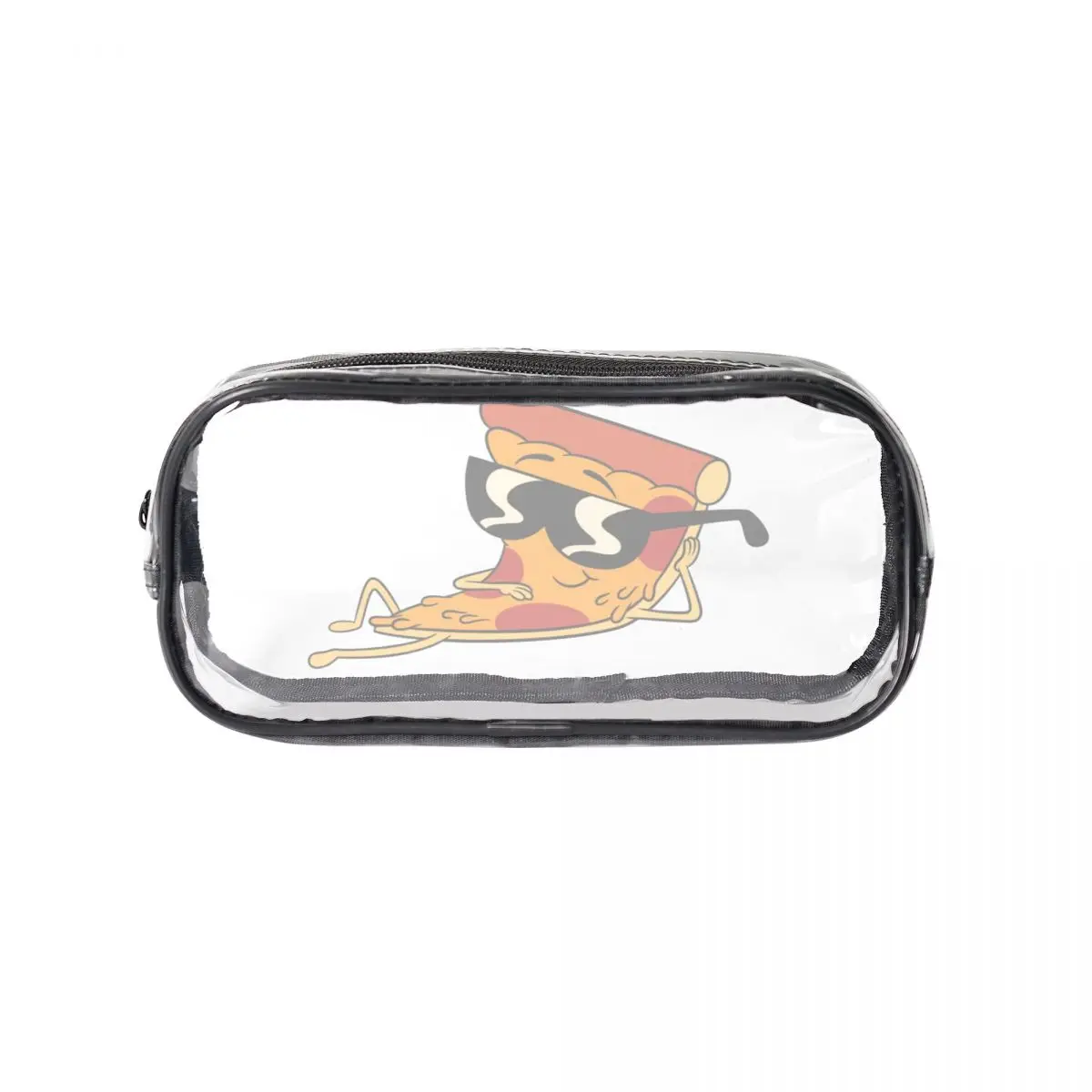 Funny Cool Pizza Slice Pencil Case Chillin' Sunglasses Pizza Design, Sturdy Clear Zipper Pouch Ideal Stationery Organizer Gift