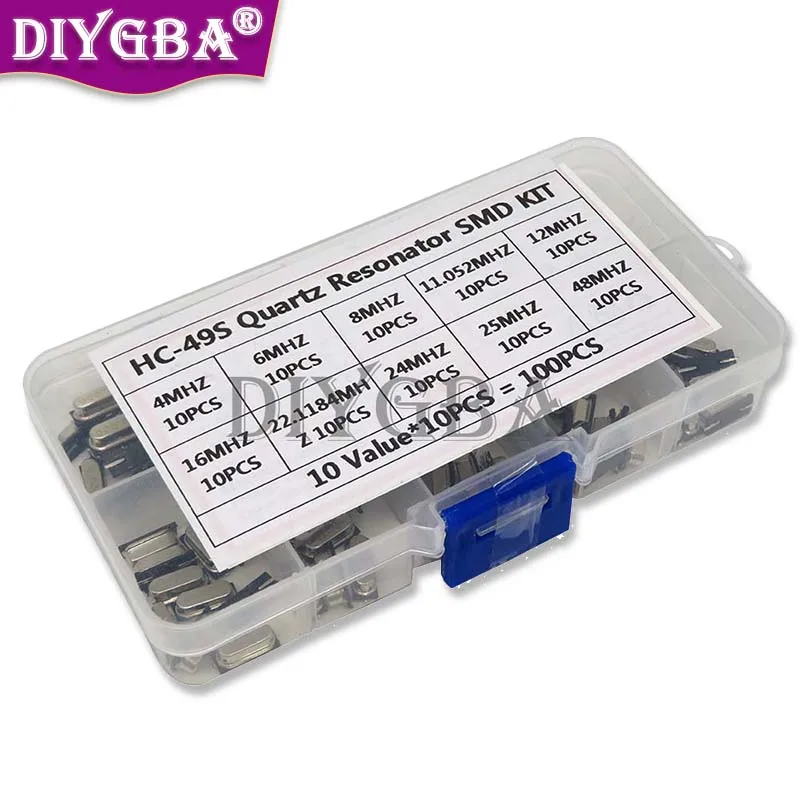 10Values HC-49S Quartz Resonator SMD Crystal Oscillator Kit 4MHz 6MHz 8MHz 12MHz 16MHz 24MHz 25MHz 48MHz 2Pin Diy Electronic Set