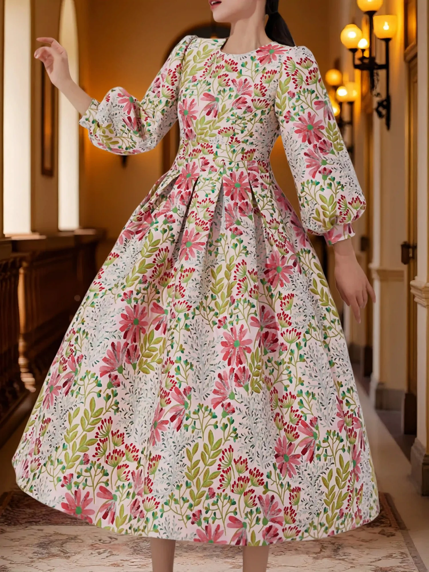 Winter and autumn luxurious and elegant lantern-sleeved wide-sleeved formal evening dress for banquets, wedding guests' attire image 3