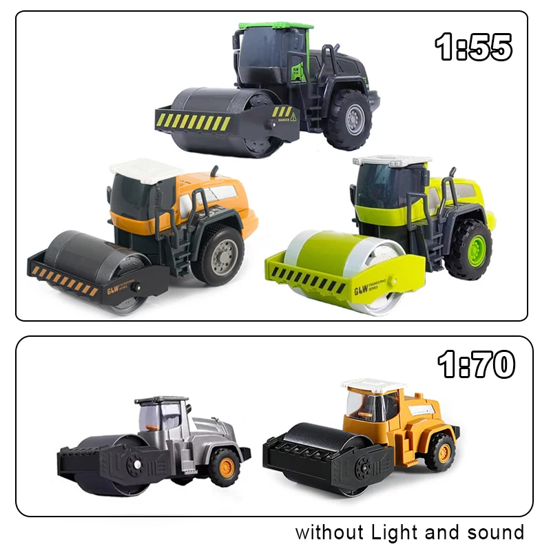 Rolo de estrada modelo liga + plástico diecast engenharia construção jogar veículos som luz puxar para trás coleções brinquedo para crianças
