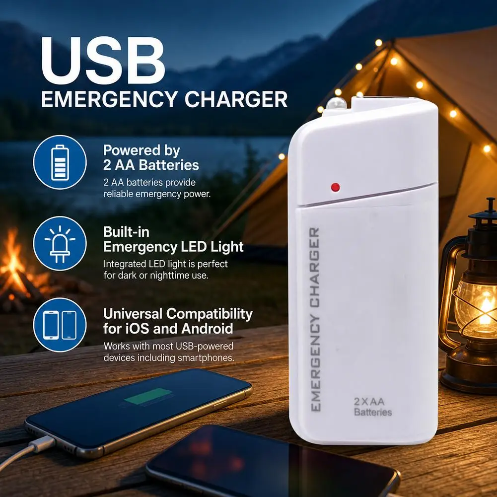 USB Emergency 2 AA Battery Extender Charger Power Bank Power Case for iPhone Mobile MP3 MP4 White
