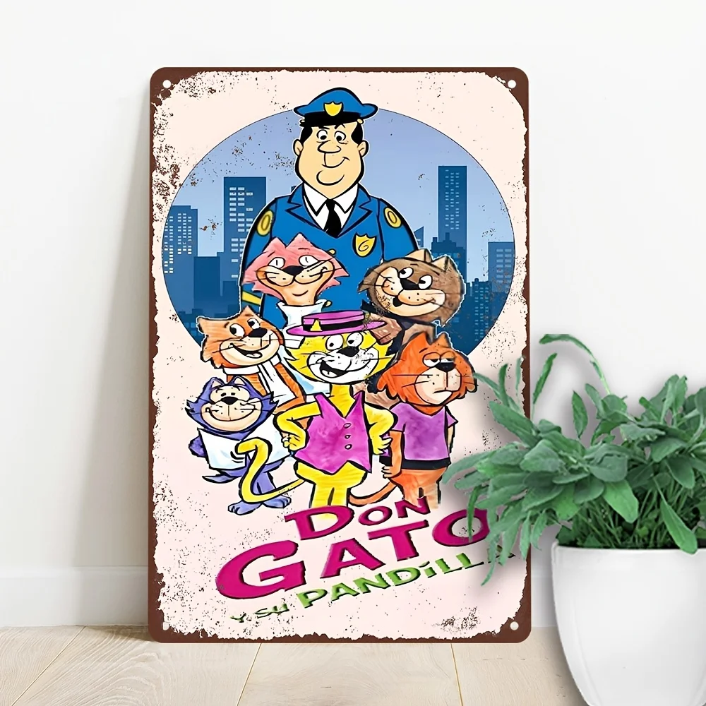 Letrero Metálico Vintage de Don Gato y Su Pandilla - Arte Mural de Personajes Animados Coloridos, Decoración de Aluminio Resistente al Agua y al Polvo para