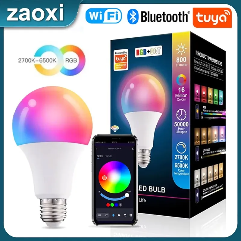 ZAOXI Smart Graffiti Bluetooth WiFi LED Bulb 220V10W RGB+CCT Google Home Alexa Voice Control Mobile APP Control Light Bulbs