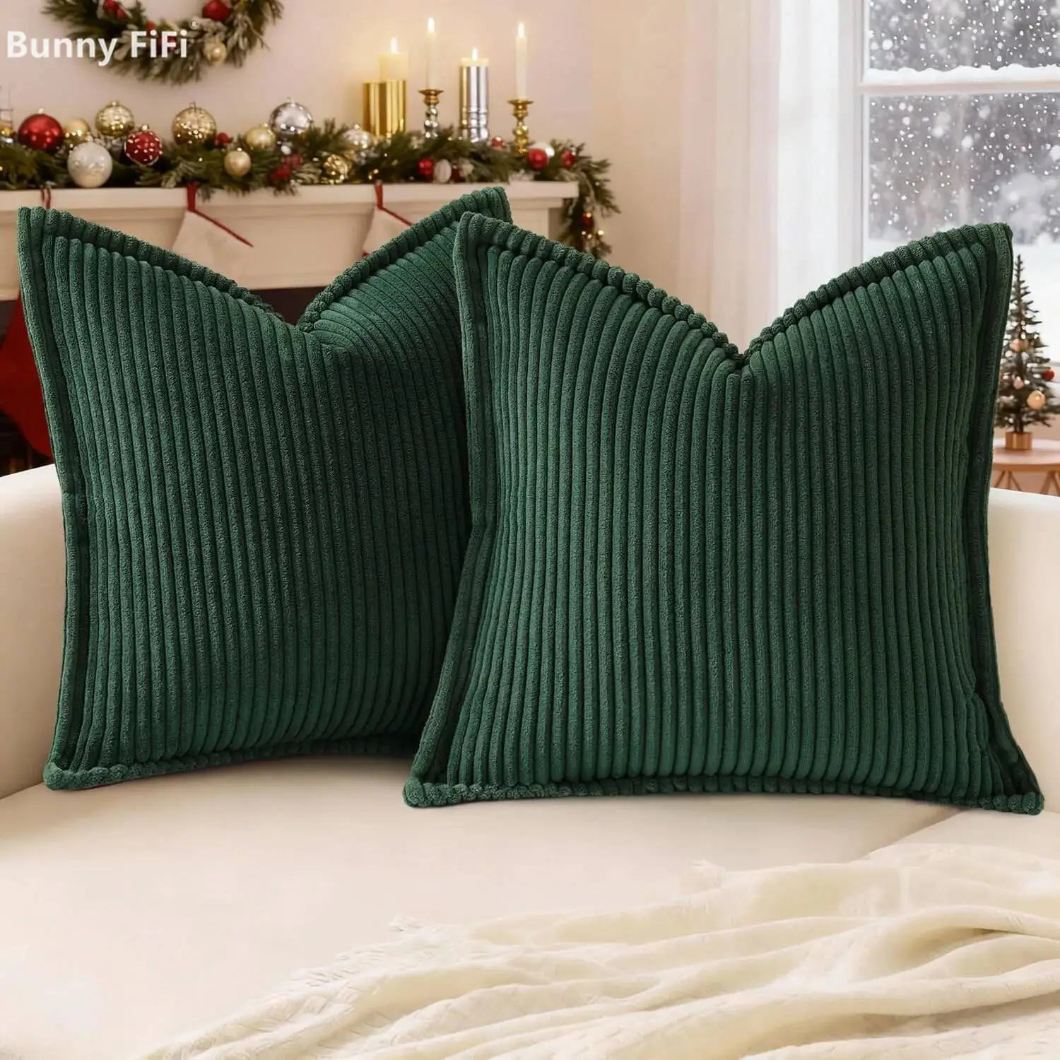 2 Fundas de Cojín de Pana con Borde Prensado, Decorativas, Suaves, Cuadradas, con Rayas Boho, para Sofá, Cama, Decoración de Sala de Estar