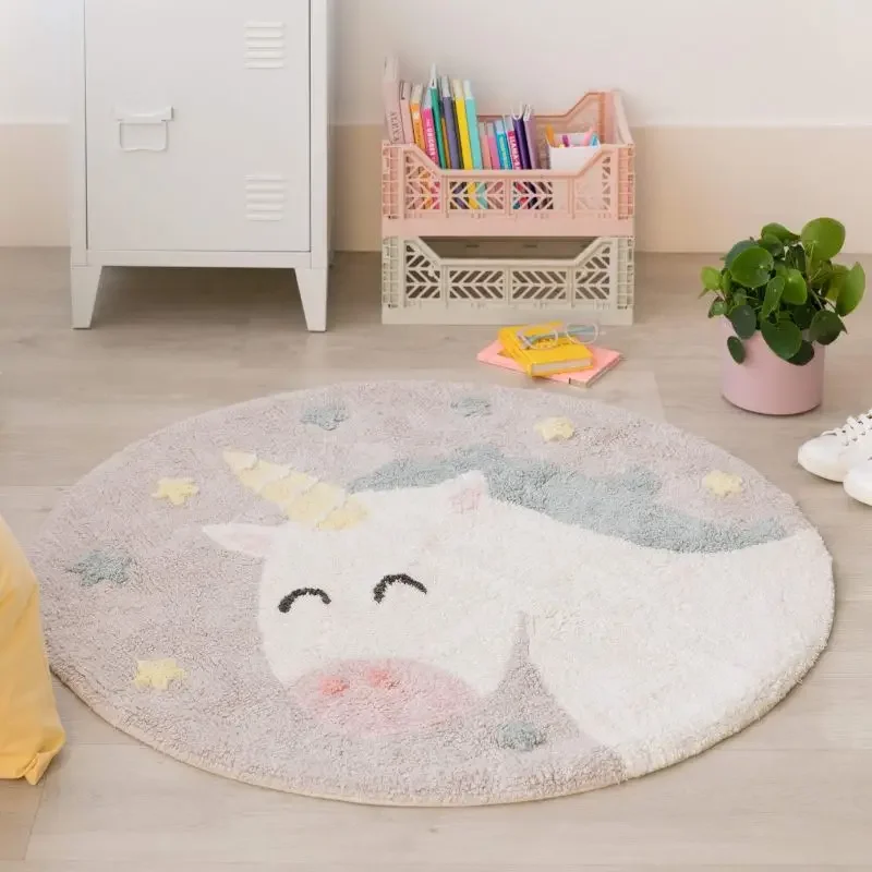 

Round Soft Bedroom Rug For Kids Room Unicorn Fluffy Carpet Living Room Furry Baby Rug Plush Nursery Play MatRug Shaggy Foot Mats