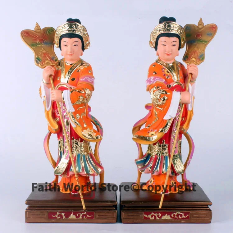 30CM TALL - A pair - high-grade Home efficacious Talisman Mascot Goddess maidens for Guanyin Mazu color drew Sculpture statue