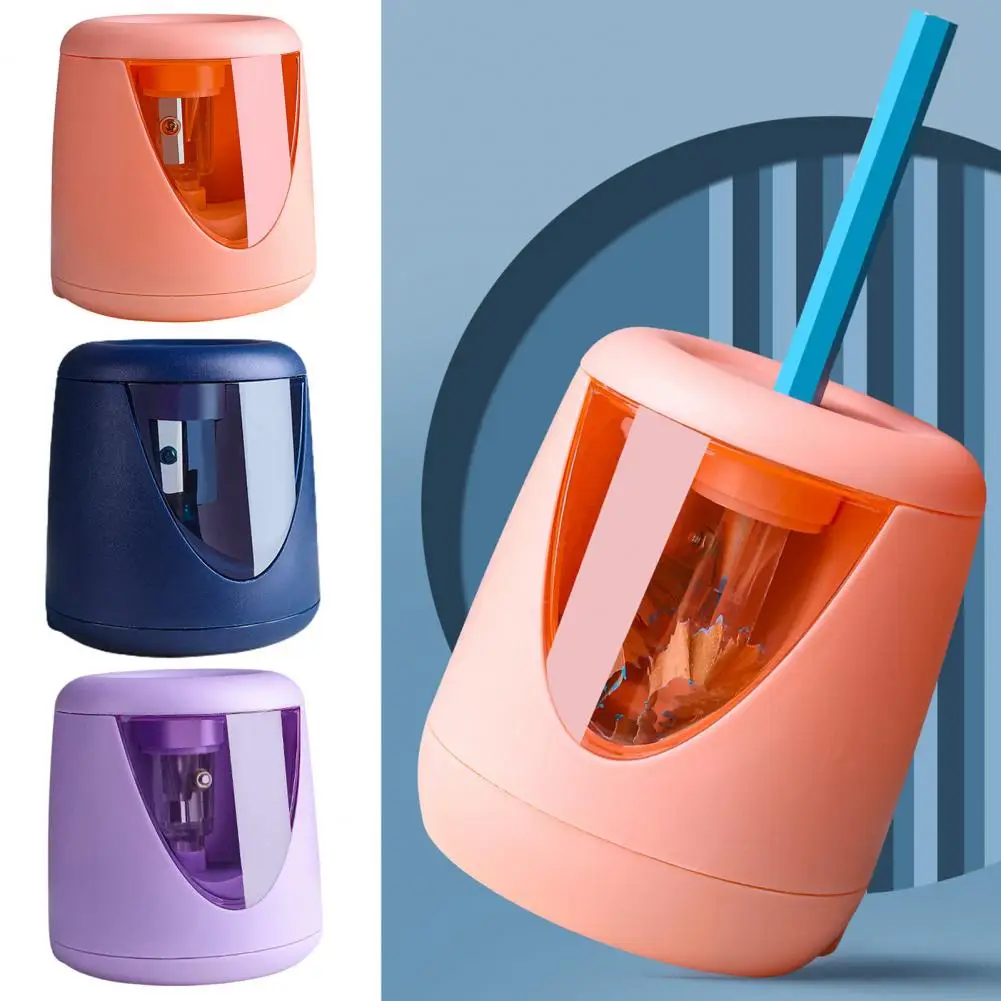 Sacapuntas eléctrico automático, sacapuntas transparente, funciona con pilas, suministros escolares y de oficina