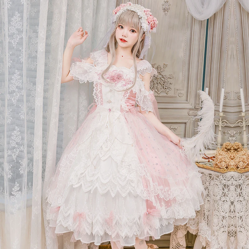 

Japanese Girls Tea Party Lolita Dress Harajuku Palace Oil Painting Vintage Lolita Princess Jsk Dresses Women Bow Lace-up Dress