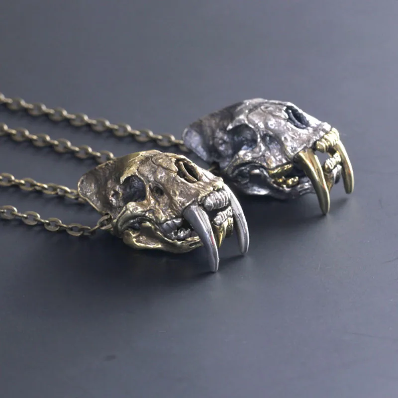 Unique crafts stereoscopic saber toothed tiger pendant hip-hop style movable domineering silver 925 necklaces trend jewelry