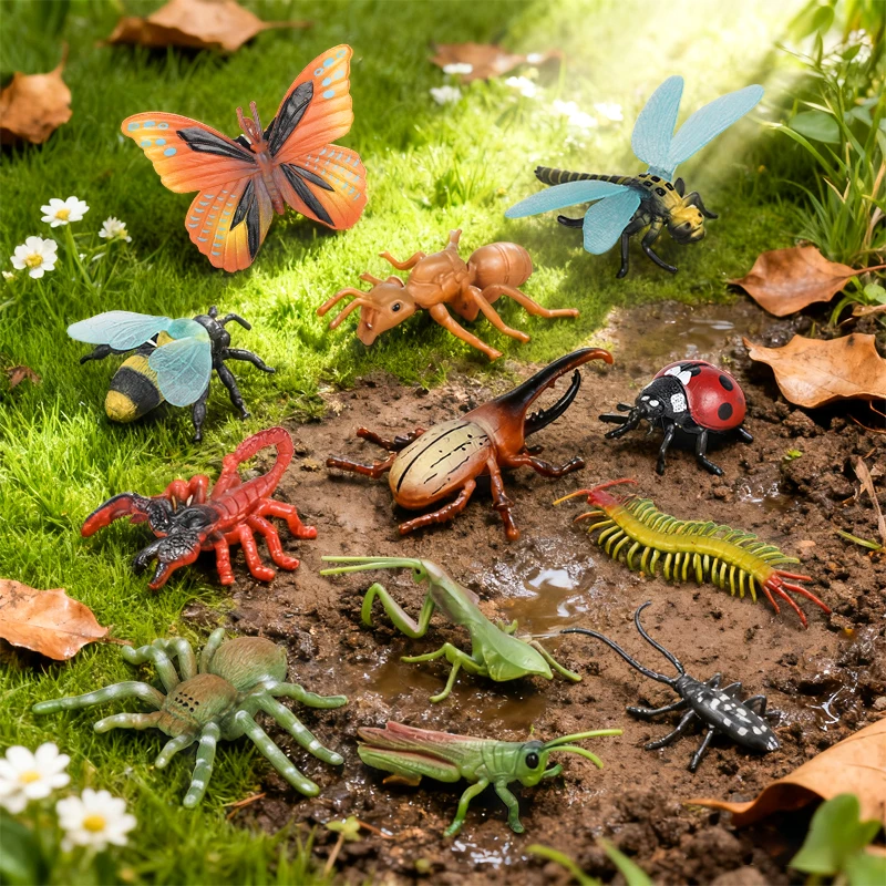 Oenux Insekt Tiere Modell Set Schmetterling Libelle Biene Käfer Spinne Skorpion Mantis Zikade Eidechse Garten Miniatur Kind Spielzeug Geschenk – Detail 17