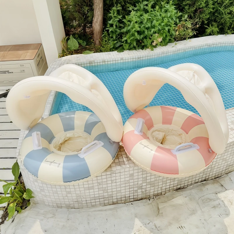 Anel de natação para bebês, assento de calça de segurança, flutuador de piscina para crianças pequenas com guarda-sol removível, piscina inflável para bebês, festa na piscina de verão
