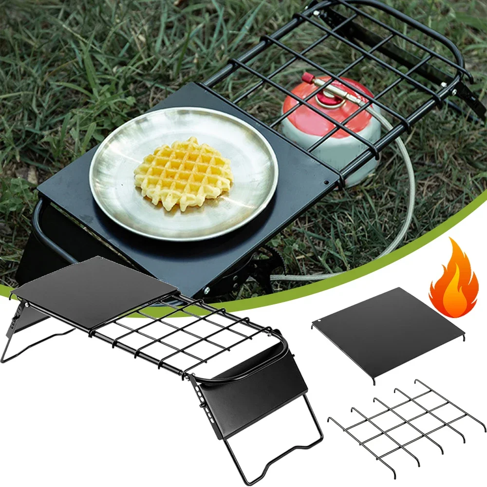 Portable Foldable Camping Table Mini Stove Rack Bracket Outdoor Retractable Grid Table Adjustable Height for Camping Fishing