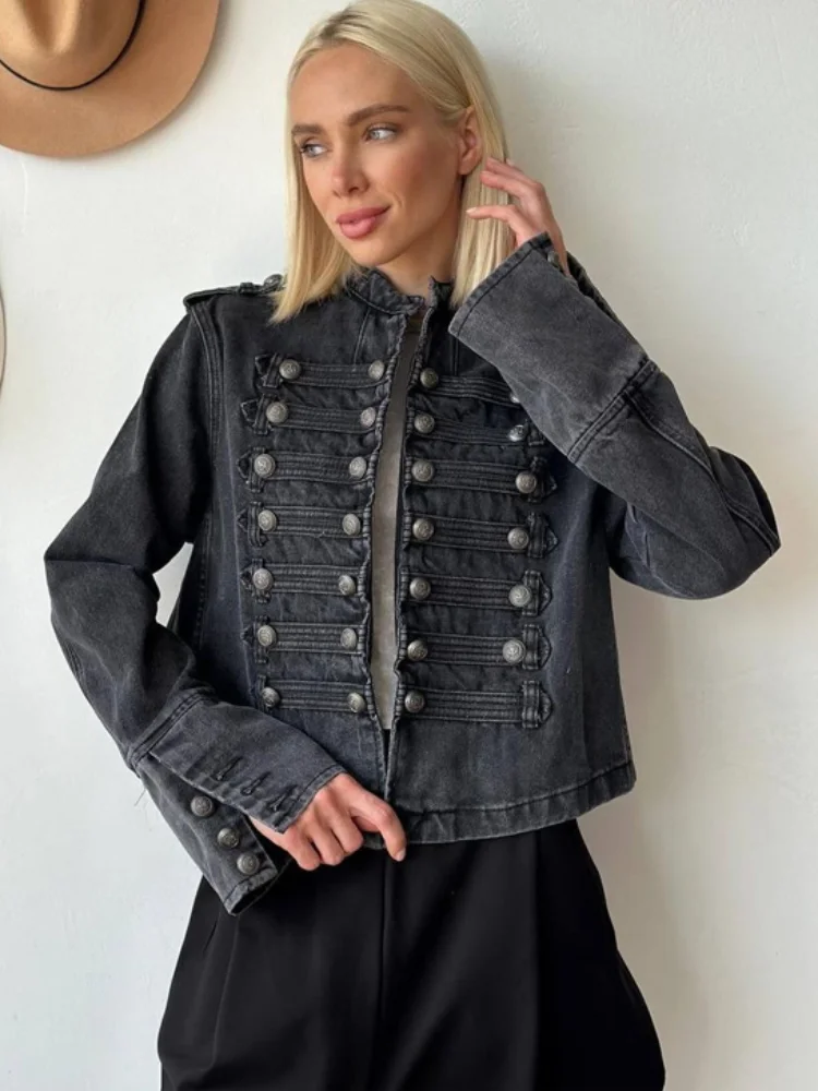 Retro Denim Military Jacket Women Solid Vintage Stand Collar Single Breasted Slim Short Jackets 2026 Lady Daily Street Outerwear 4 Retro Denim Military Jacket Women Solid Vintage Stand Collar Single Breasted Slim Short Jackets 2026 Lady Daily Street Outerwear 4