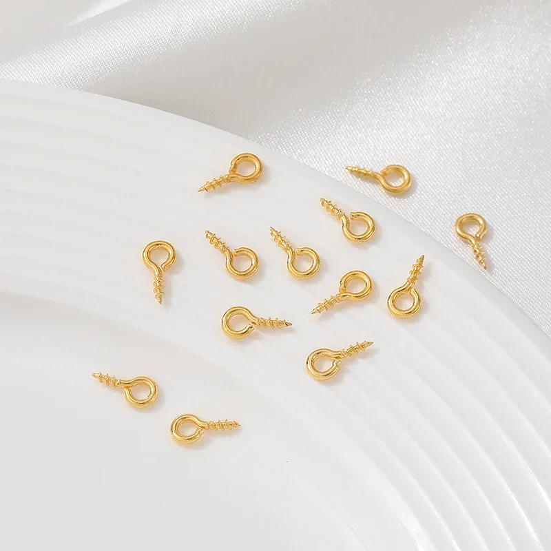 50Pcs Brass 18K Gold Plated Mini Eye Pins Eyepins Hooks Eyelets Screw Threaded Pendant Clasps For DIY Jewelry Making Supplies