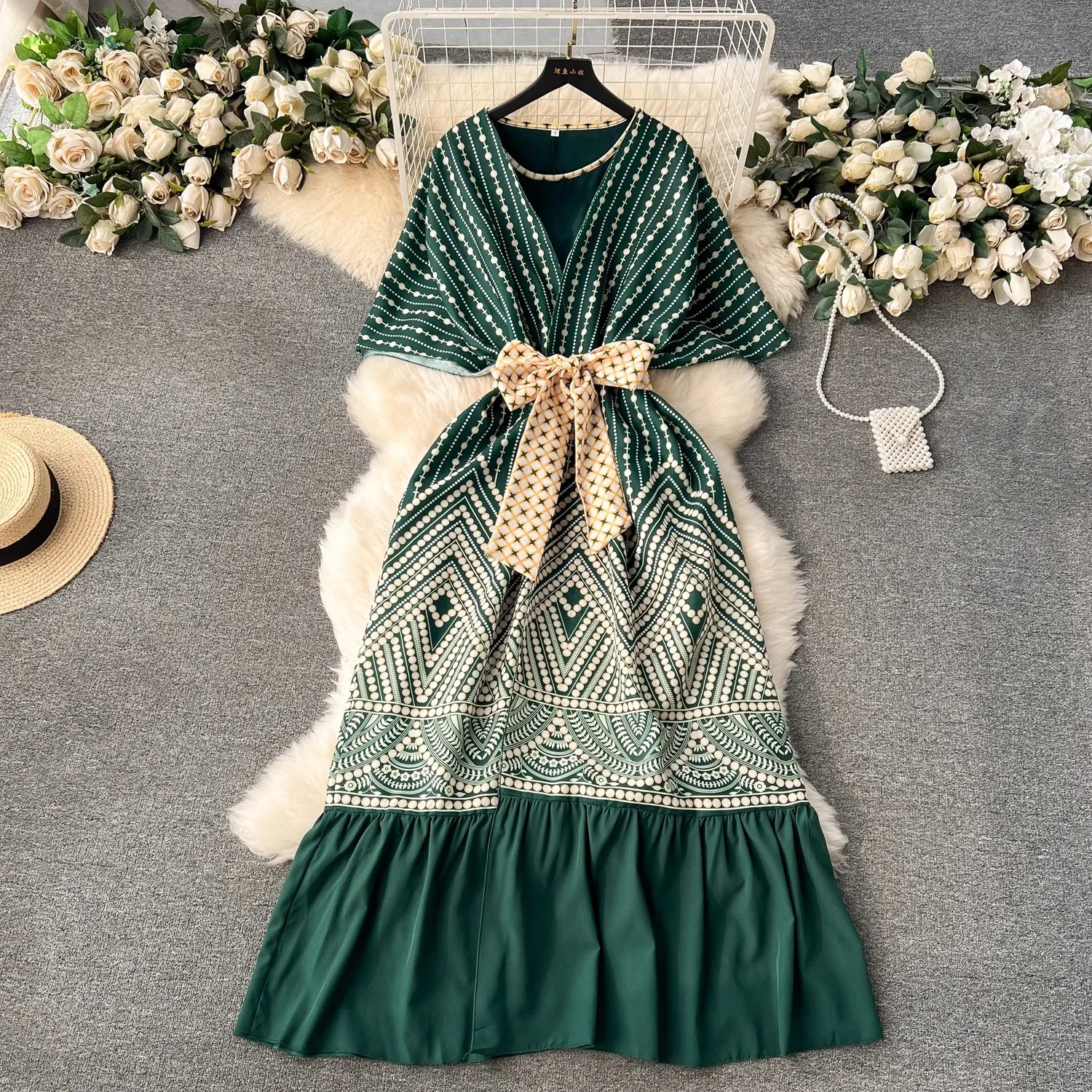 Spring Women Fashion Elegant Dress Suit Sleeveless Casual Sundress Loose Print Jackets Two Pieces Set Female Party Beach Outfits