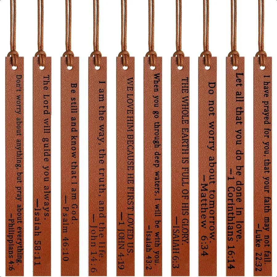 

10 Pieces Christian Leather Bookmark for Women Men Leather Handmade Bible Bookmarks Religious Christian Gifts for Book Lovers C