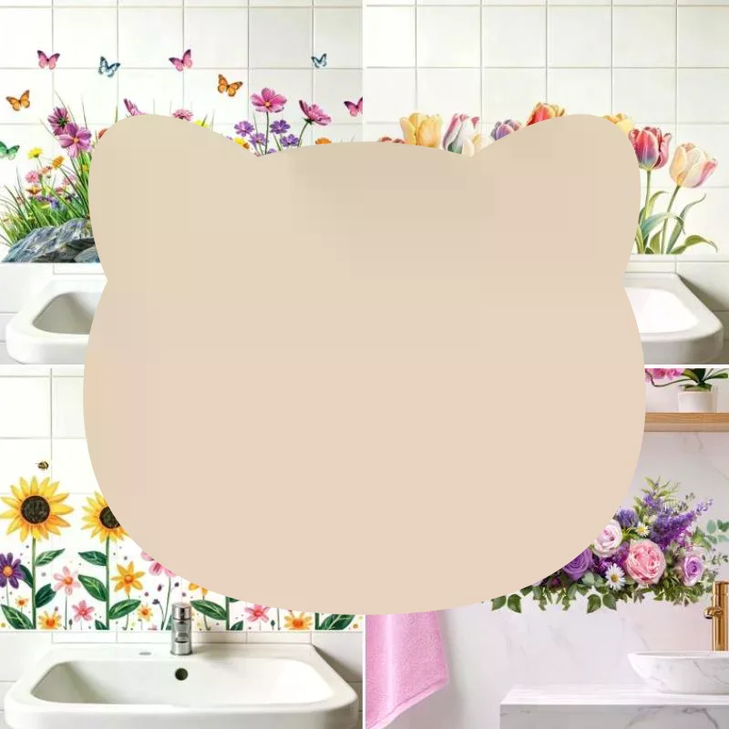 Wall Sticker Fresh Floral Pattern Sink Area Background Bathroom Decoration Self-Adhesive Removable Waterproof No Peel
