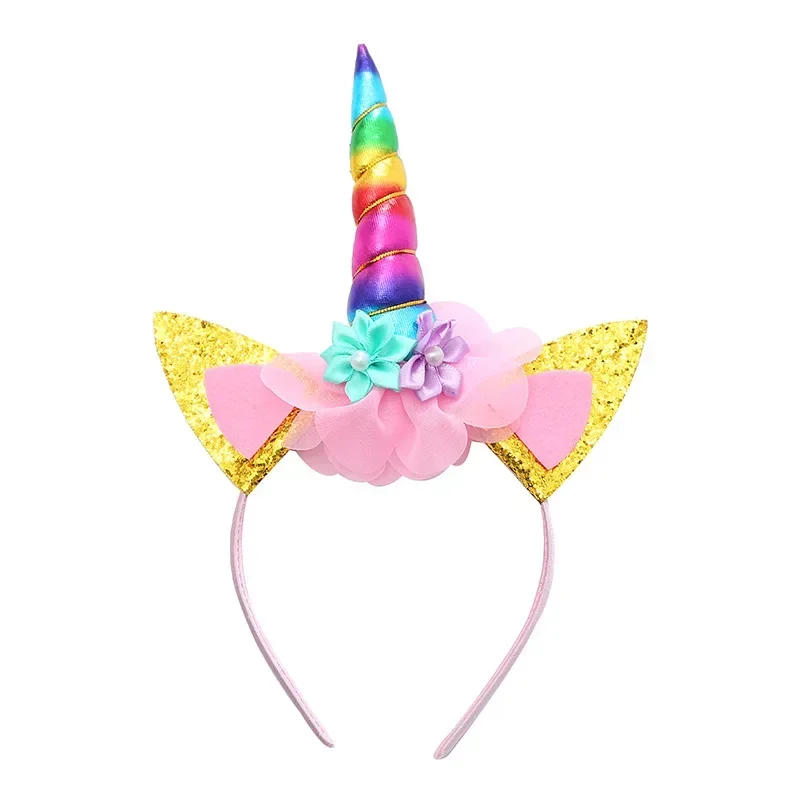 Unicorn Flower Headband Colorful Rainbow Horse Hair Band Happy Girls Princess Birthday Party Decor Unicorn Hair Accessory