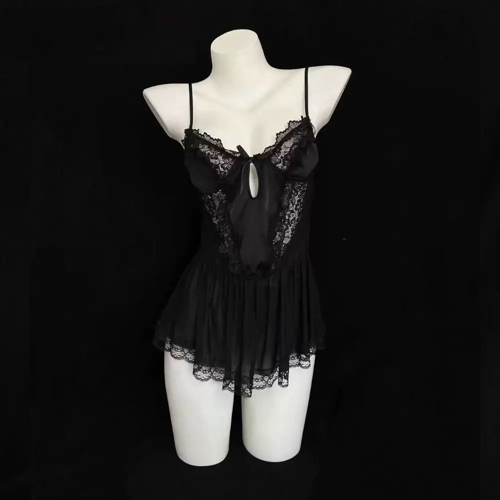 مريحة Bowknot الدانتيل ثوب النوم شفافة النساء الملابس الداخلية حبال نوم الحلو جوفاء الدانتيل شبكة باس النوم فتاة