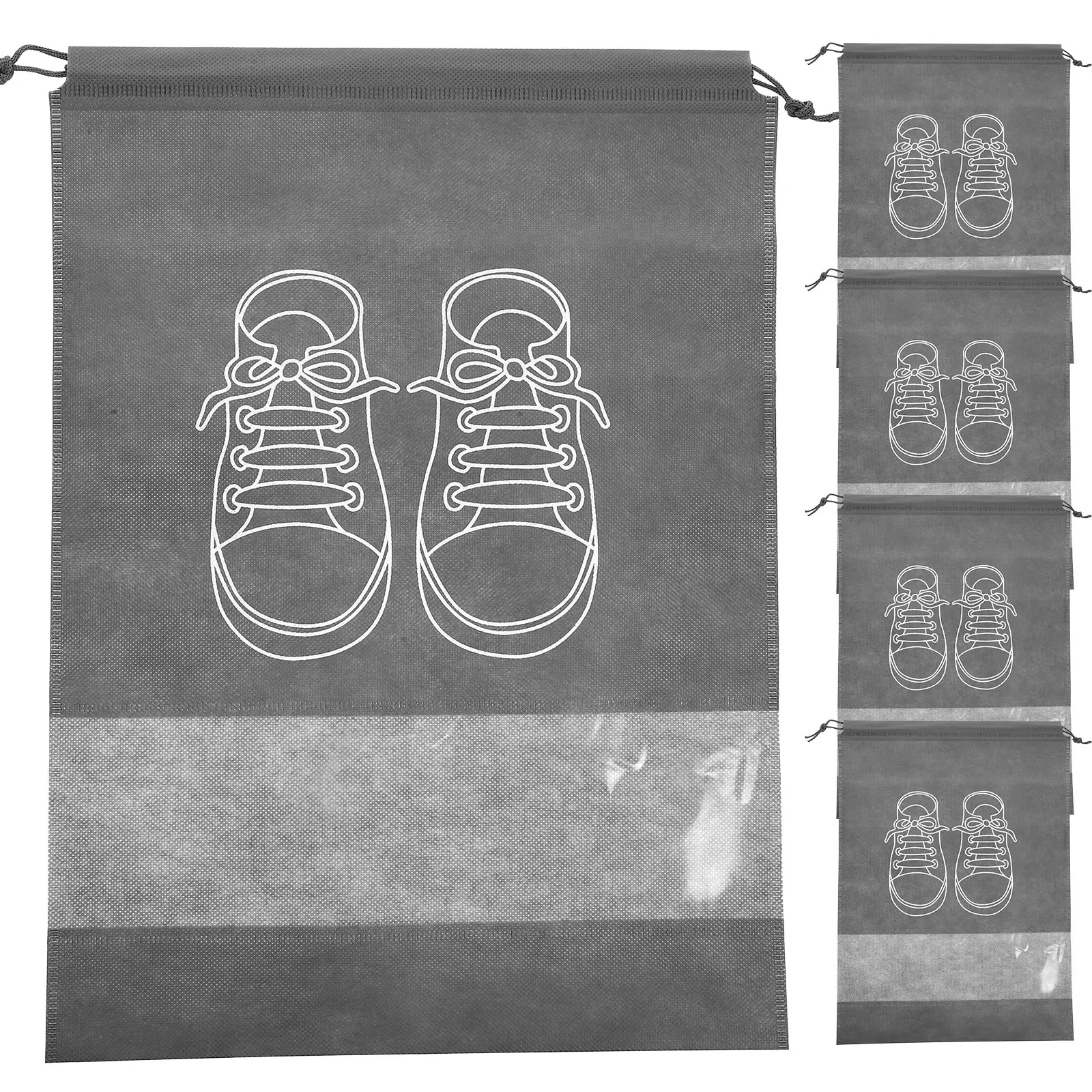 

5pcs Medium Grey Dust-proof Storage Bags for Shoes Travel Non-woven Fabric Drawstring Bag Sock Underwear Shoe