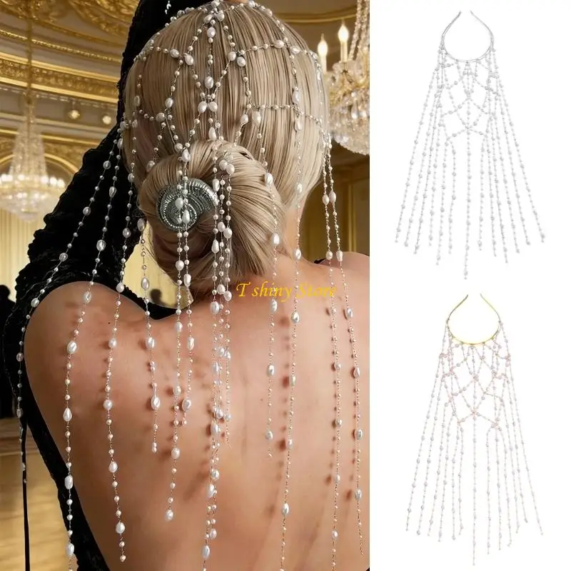 

N58F модный аксессуар для волос с искусственным жемчугом и подвесными украшениями, стильный костюм, повязки на голову, подходит