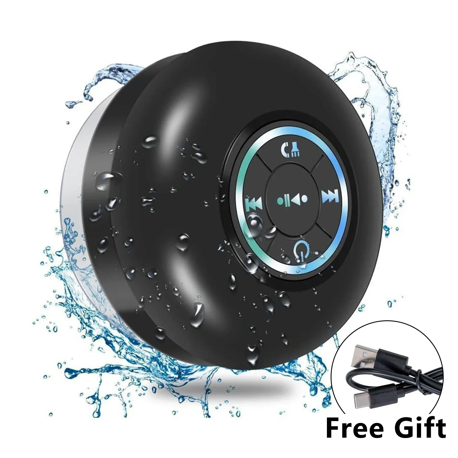 ¡Grapa para piscina y ducha! Altavoz resistente al agua IPX6: espectáculo de luces LED vibrantes + llamadas manos libres, recargable por USB y portátil