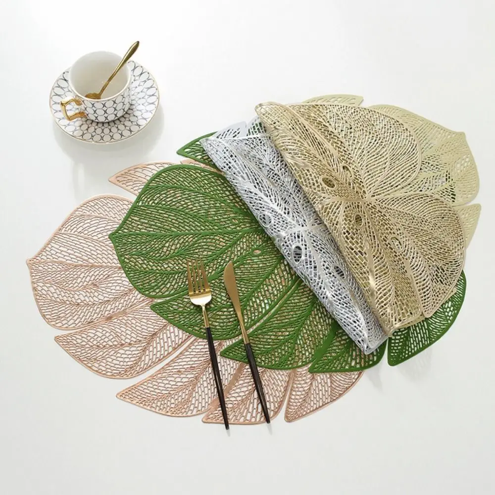 

3pcs Cup Pad Hollow Leaf Shape Placemat Anti-stain Anti Slip Tableware Pad Exquisite Oil-proof Table Mat Household