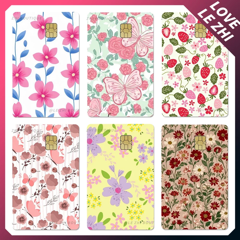 Beautiful Colorful Floral Credit Card Skin Stickers Different Shape Flower Pattern Diy Waterproof Protective Film Sticker