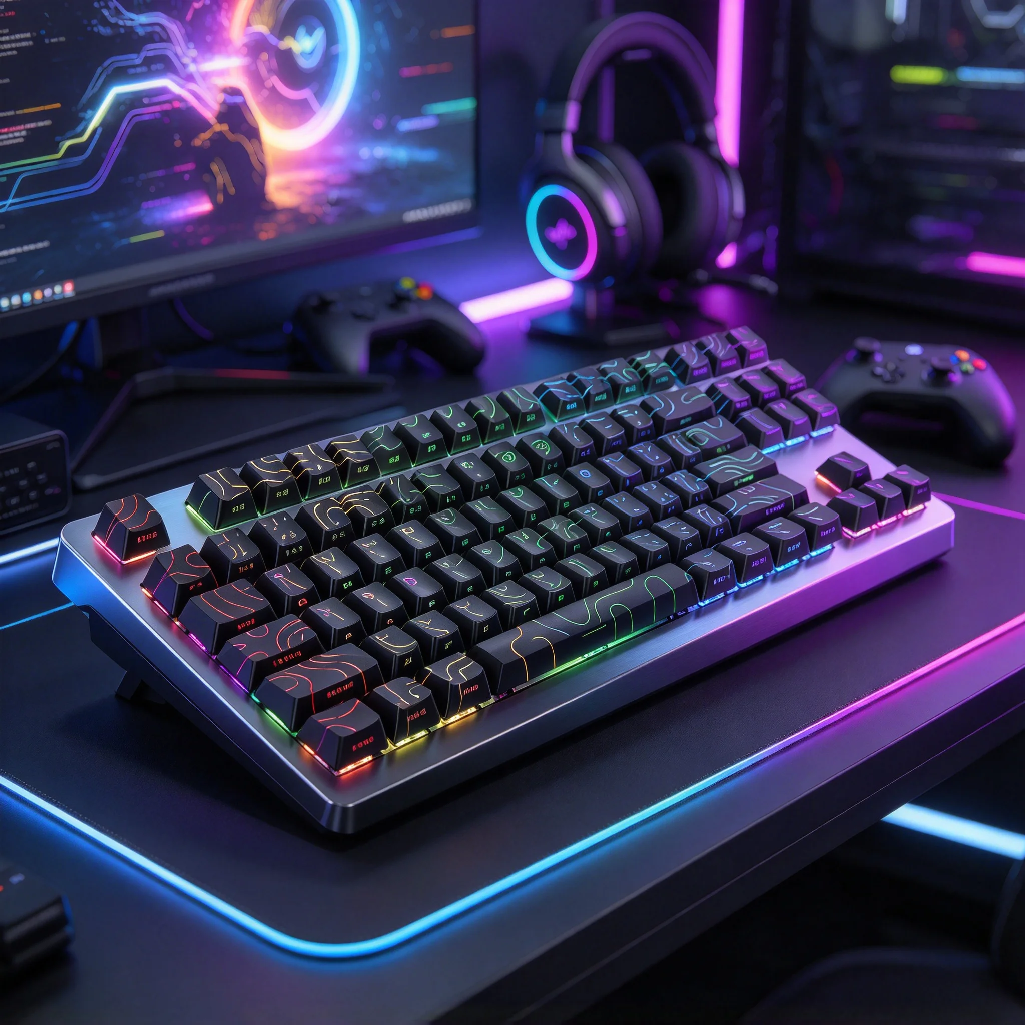 PBT Keycaps Set Mechanical Keyboard Keycaps Side Printed Double Shot RGB Backlit Shine Through Cartoon Keycaps Anti Oil 97/133
