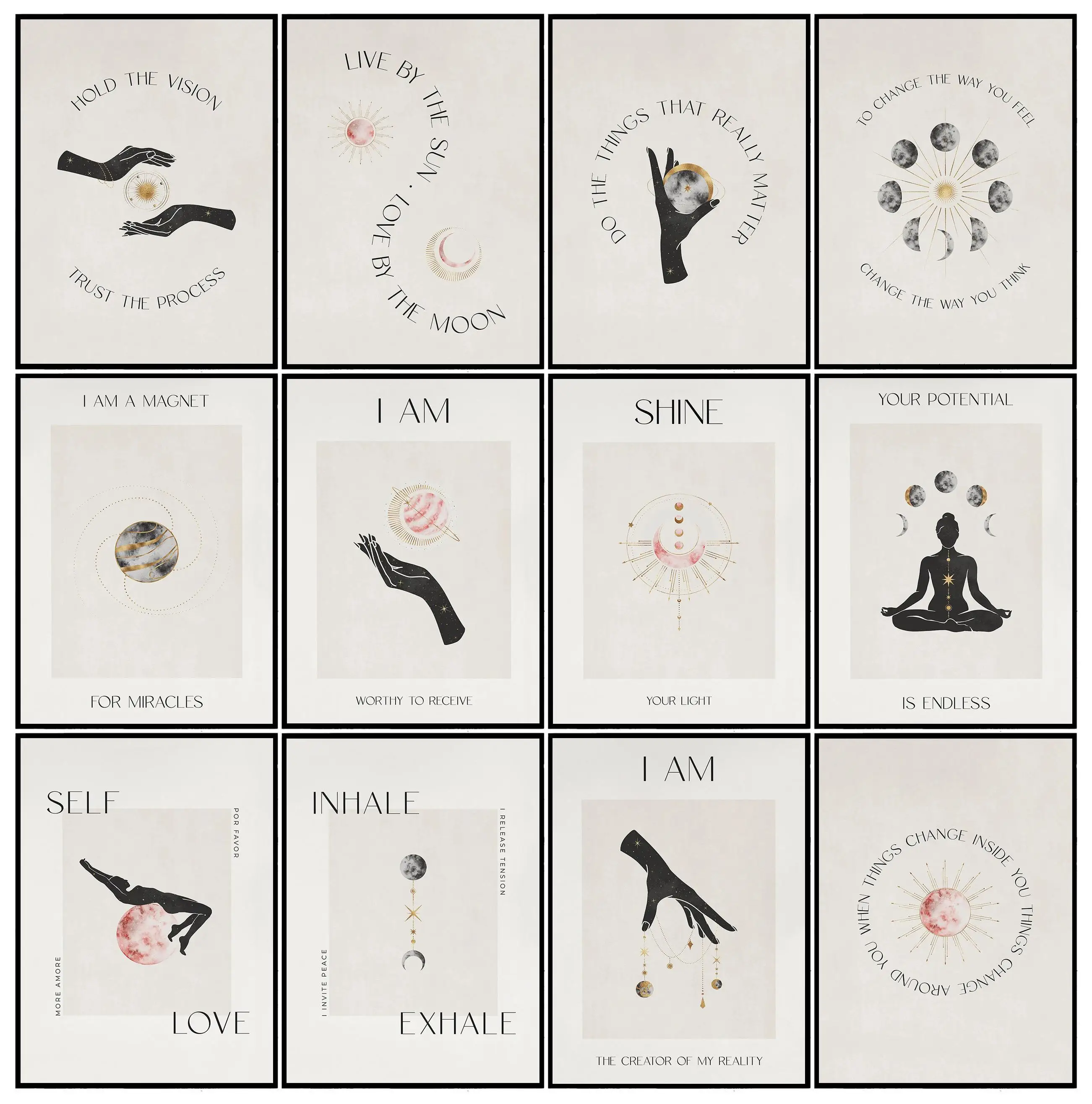 الحديثة الحد الأدنى البيج البوهيمي نمط اليوغا زن مجردة الرجعية الملصقات قماش لوحات صور فنية للجدران ديكور المنزل