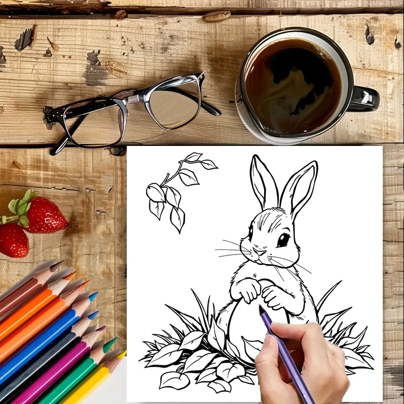 28 Pages Original Easter Bunny Coloring Book for Adult | Colouring Book, Drawing Supplies for Christmas, Thanksgiving, Halloween