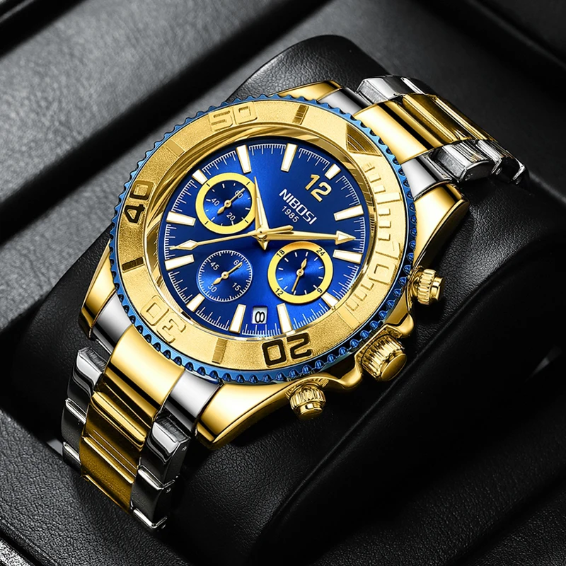 

NIBOSI Sport Chronograph Quartz Watch Stainless Steel Waterproof Luminous Hands Date 24 Hours Mens Watches Relogio Masculino