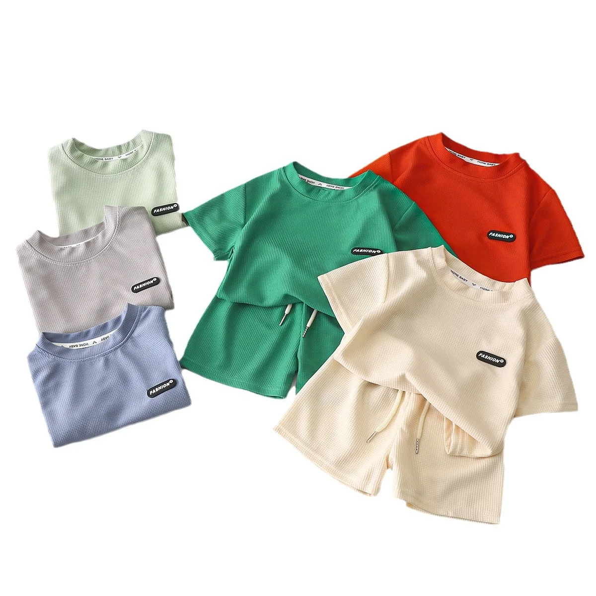 

2Pcs Fashion Children Short Sleeve Shorts Sets Summer Kids Clothes Boy Girl Baby Cotton Tee Pant Outfits Soild Color Tracksuits