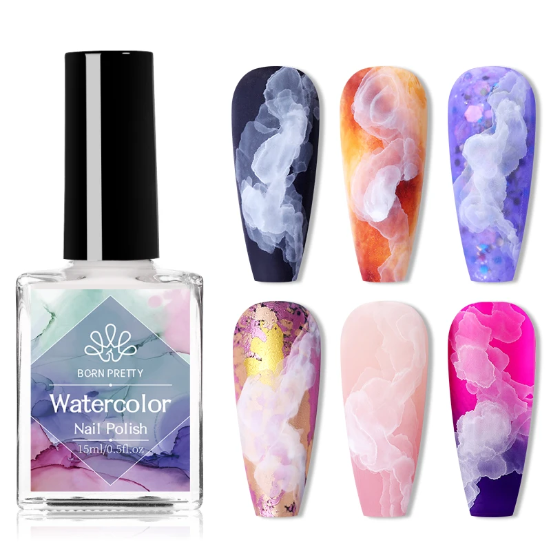 

BORN PRETTY White Blossoming Gel 15ml UV LED Soak Off Nail Art Polish For Spreading Effect Marble Nail Polish Gel Watercolor