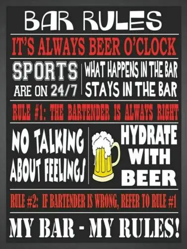 Bar Rules vintage style metal sign man cave shed Home Decor plaque sign