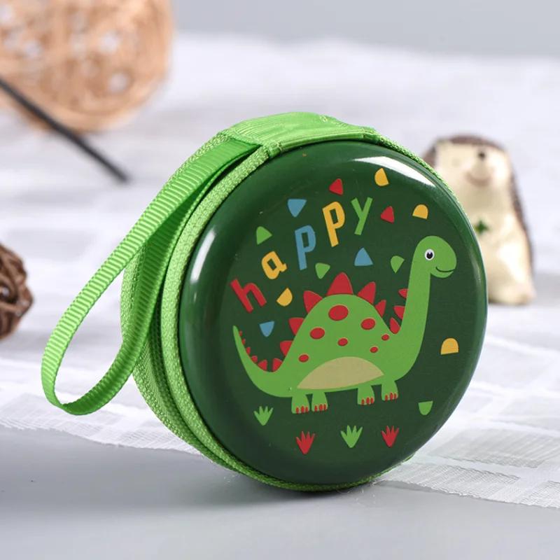 Lovely Dinosaur Round Coin Purses Cute Print Wallet Zipper Change Purse For Boys Girls Earphones Storage Pouch