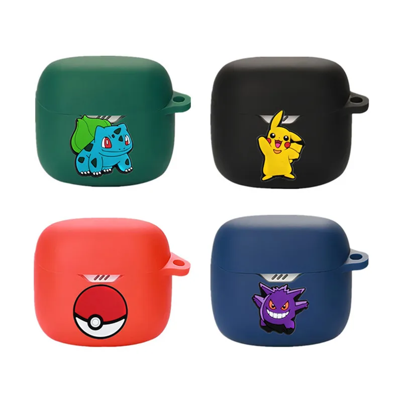 Potdemiel Pokemon funda para auriculares JBL Tune Flex / Flex 2 auriculares inalámbricos de silicona suave carcasa protectora con gancho