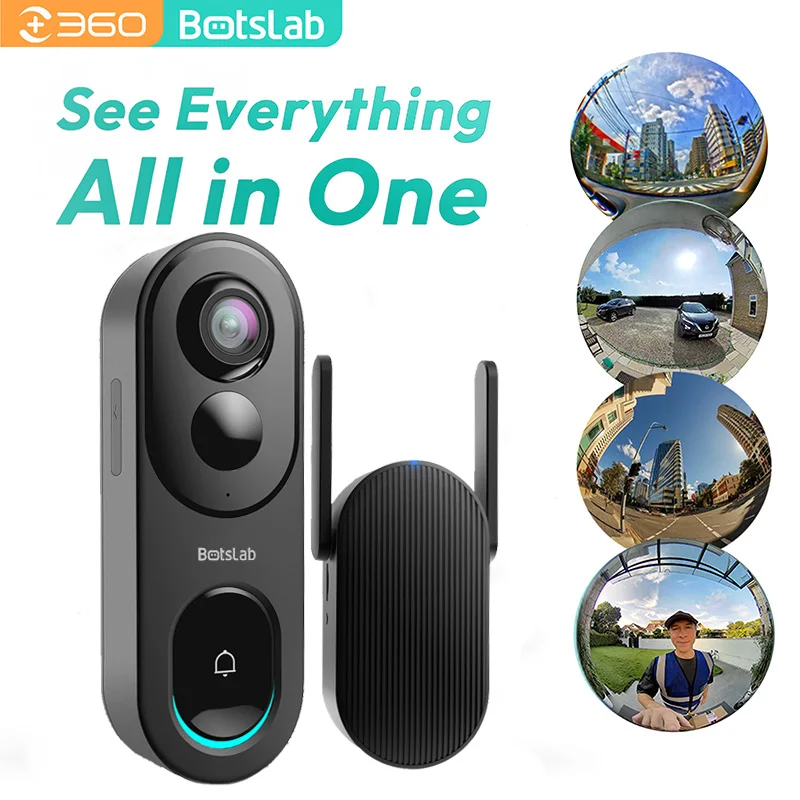 Qihoo360 Botslab Fisheye LenDoorbell Cam 5MP AI&PIR Detection HDR 2Way Talking Doorbell Cam 2.4GHz WiFi Doorbell Cam