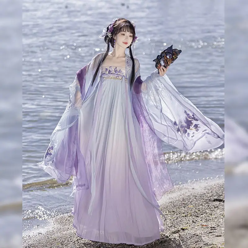 New Adult Women's Hanfu Spring Not Late Style Cheko Skirt Han Chinese Clothing Broken Sleeve Traditional Embroidery