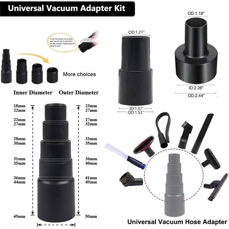 Акция! 11 шт. вакуумные насадки от 2 1/2 до 1 1/4 дюйма до 1 3/8 дюйма и 1 7/8 дюйма до 1 дюйма, комплект адаптеров для вакуумного шланга, как показано на рисунке пластик