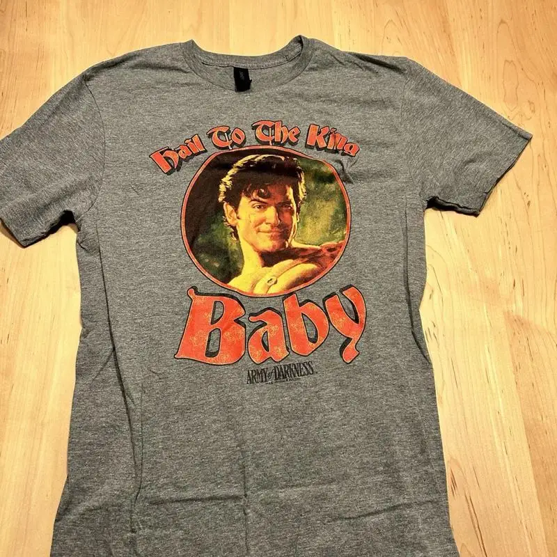 Army Of Darkness Evil Dead Movie T Shirt Size Med Grey Hail To The King Baby