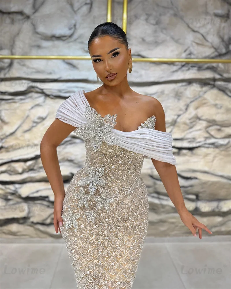 Aso Ebi Heavy Beaded Off The Shoulder Prom Dress 2024 Mermaid Crystals Evening Gowns Long Celebrity Party Dress Engagement Gown