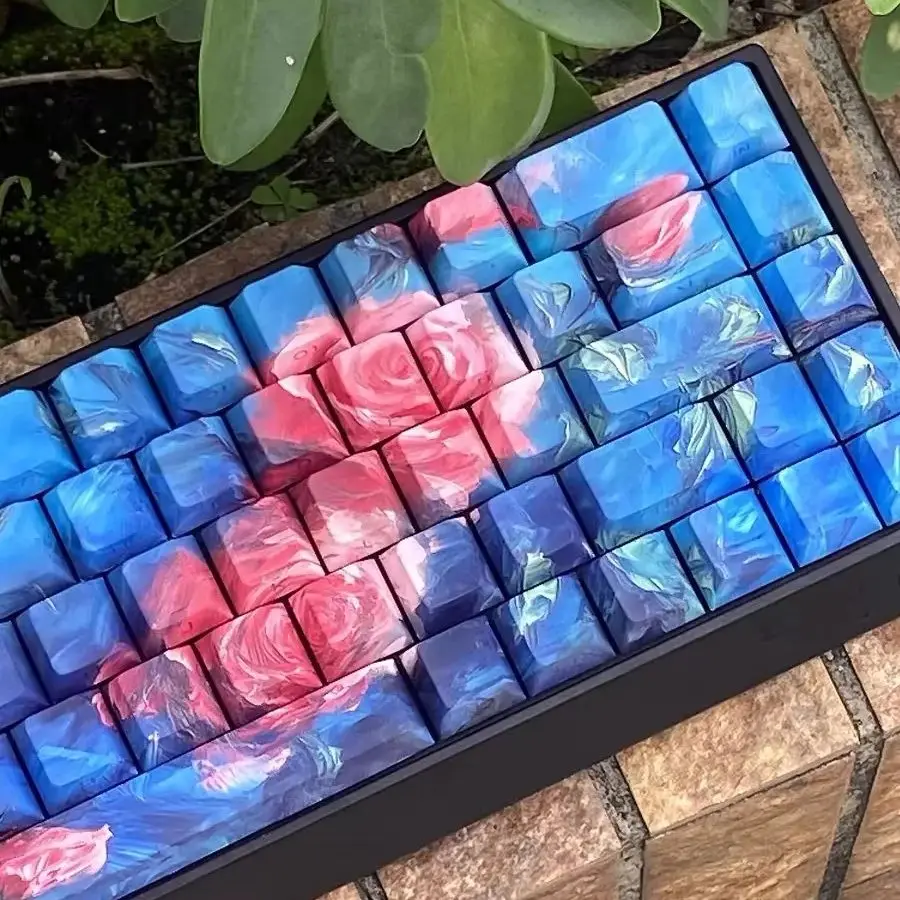 

Translucent Rose Theme Keycaps 130 Keys Cool PBT Keycaps Chreey Keycap 5 Side Dye-sub for MX Switch Mechanical Keyboard Cap